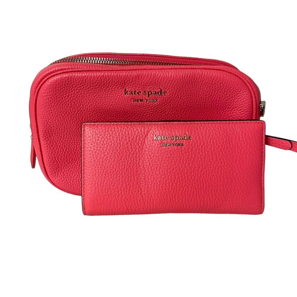 Kate Spade Peach Melba Pink Leather Camera Bag Crossbody With Matching KS Wallet